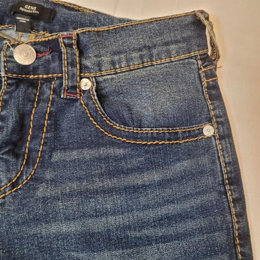 True Religion Geno Slim Big T Relaxed Red Rope Stitch Jeans 30x31